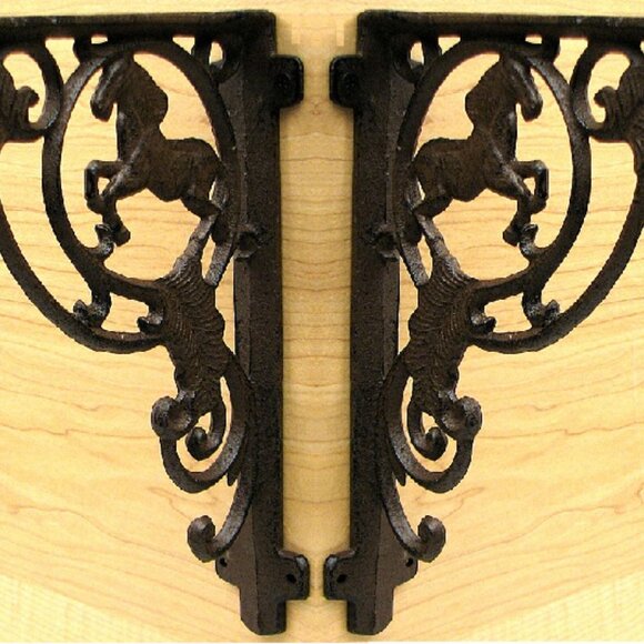 Two (2) Cast Iron Horse Corner Shelf Bracket 9 3/4" tall Home Décor 0170-15009 - Picture 3 of 16